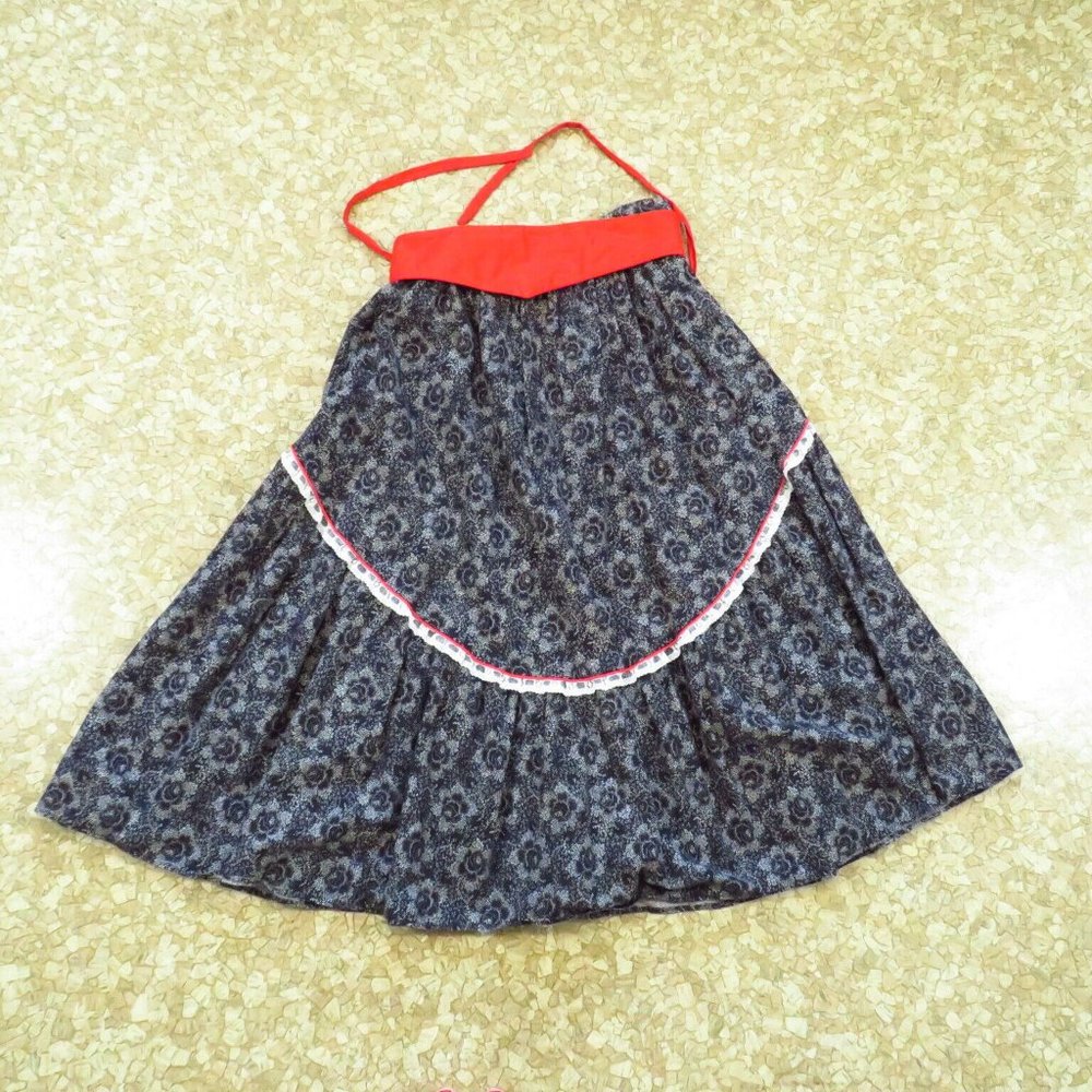 Vintage Western Floral Skirt Lace Trim Black White Yolk Belt Small 27 Waist